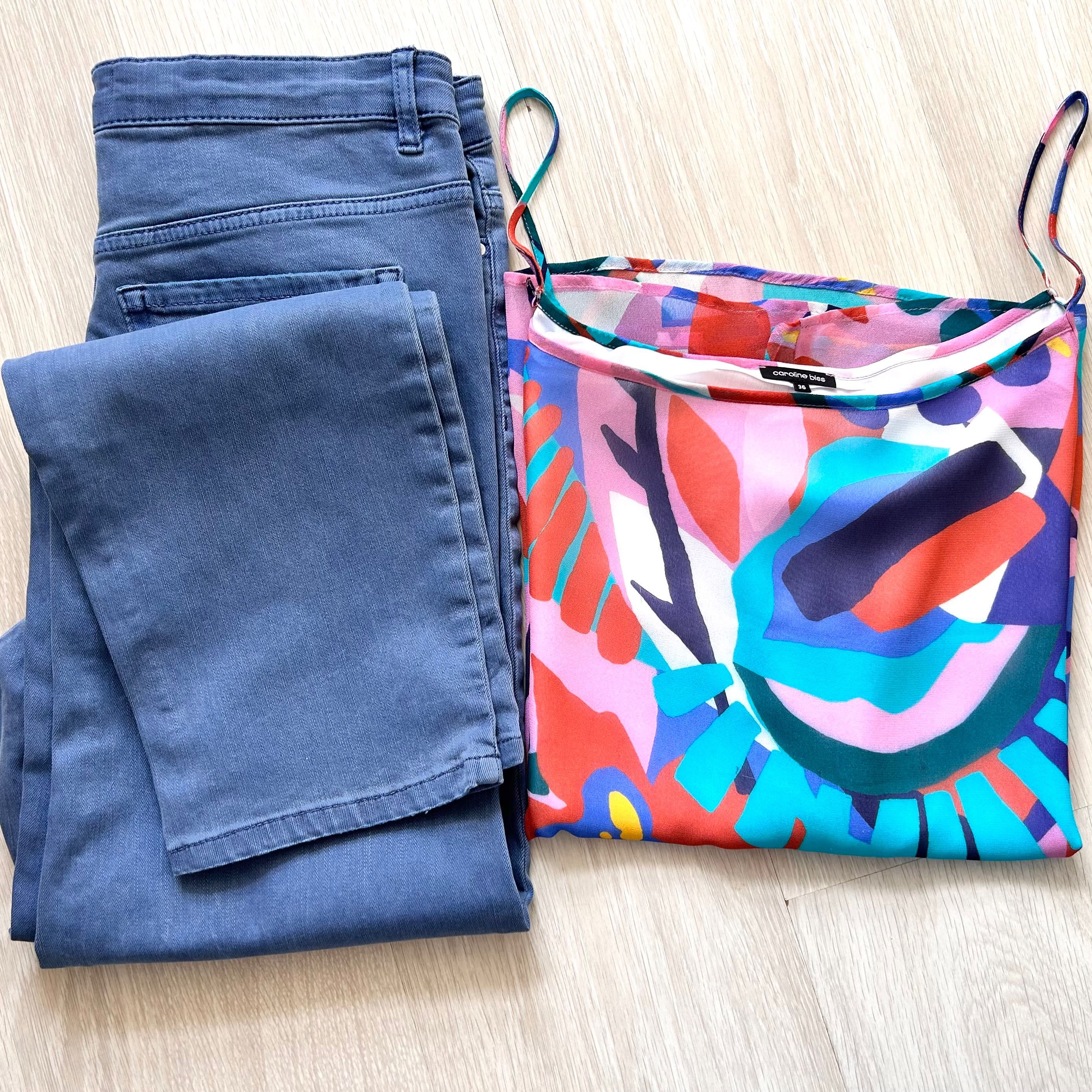 Цветен топ Carolina Biss & нов панталон Logg by H&M M/L размер