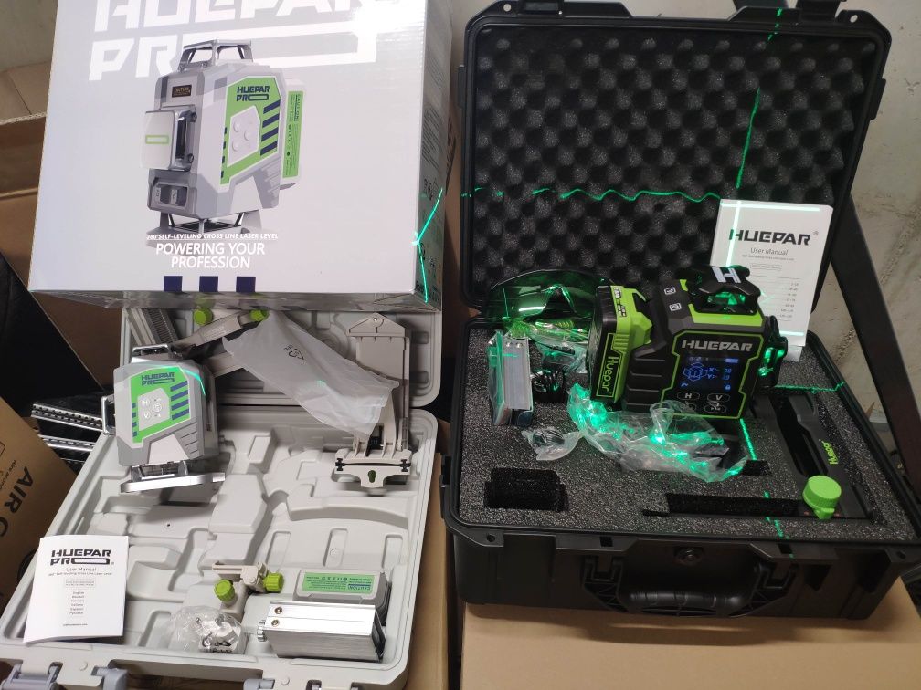 Лазерен нивелир Huepar S04CG, 4D, 16 линии с LCD  Оригинален!