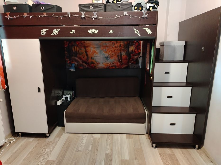 Pat supraetajat copii cu birou incorporat