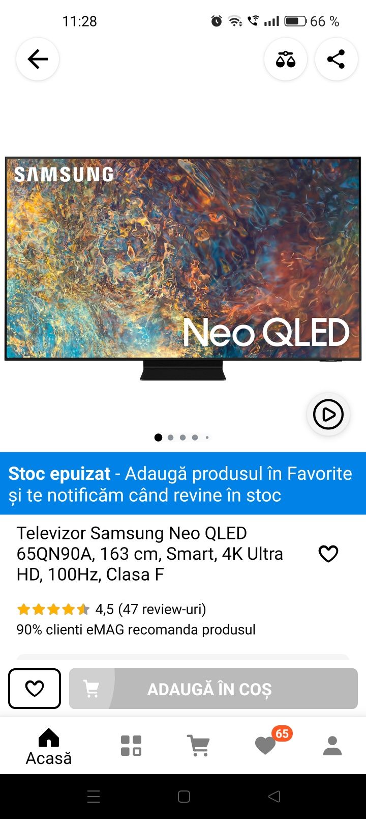 Vând tv Samsung 65qn90a