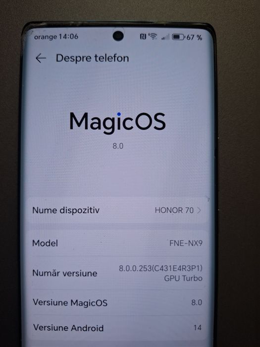 Honor 70 5G, 256 Gb spatiu stocare, 8 Gb RAM