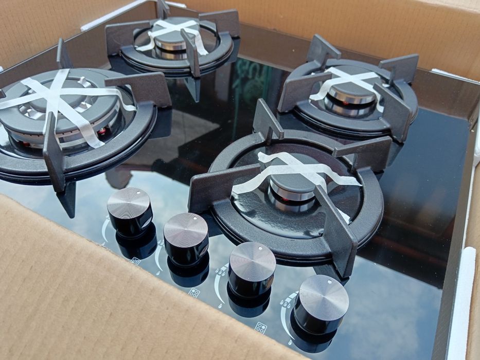 Plita incorporabila pe gaz, Panou sticla neagra securizata de 7mm, NOU