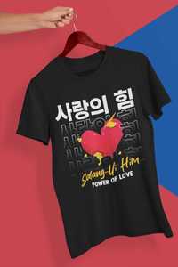 Дамска памучена тениска с щампа "Salang-Ui Him" на Корейски
