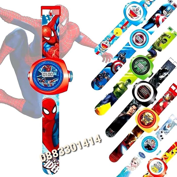 Детски часовник Проектор Спайдермен Пикачу Трансформърс Фенерче