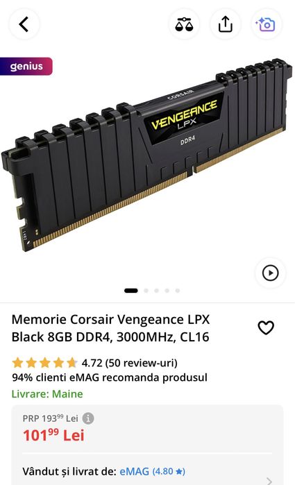 GARANTIE! Memorie RAM Corsair Vengeance LPX CL16 8GB DDR4 3000 MHz