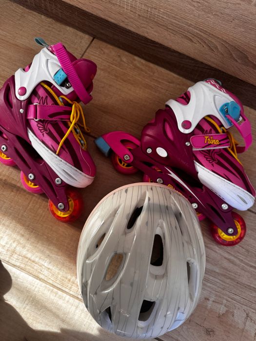 Розови ролери 35–38 + каска и наколенки – почти нови