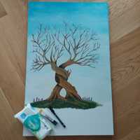Amintire nunta -Copacul mirilor tablou 80x50cm - amprenta invitati