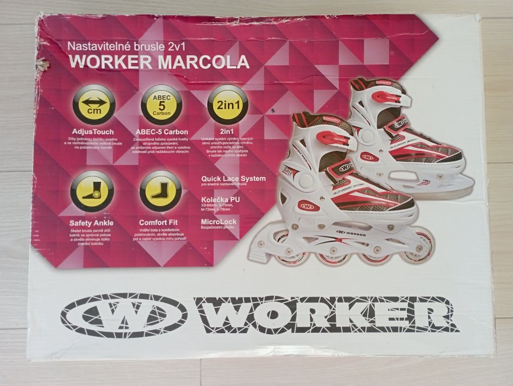 Ролери/кънки WORKER Nolan 2 в 1 - червен