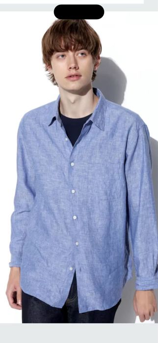 Рубашка лен, голубая новая  оригинал UNIQLO