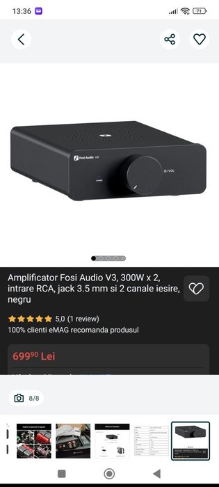Amplificator Fosi Audio V3 , 2x300 Watt , Hi-Fi Stereo Audio Amplifier