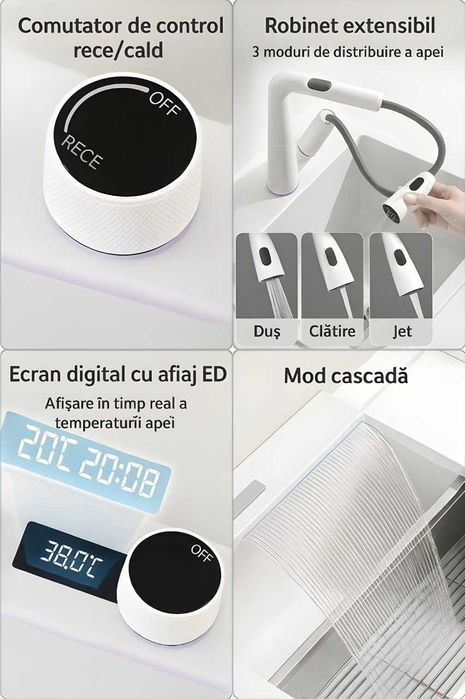 Chiuvetă Bucătărie Smart Multifuncțională Albă Inox (6F) - AQUA 3