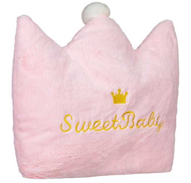 Perna Decorativa copii Coroana Roz Sweet Baby Pompon Alb 40x37 cm