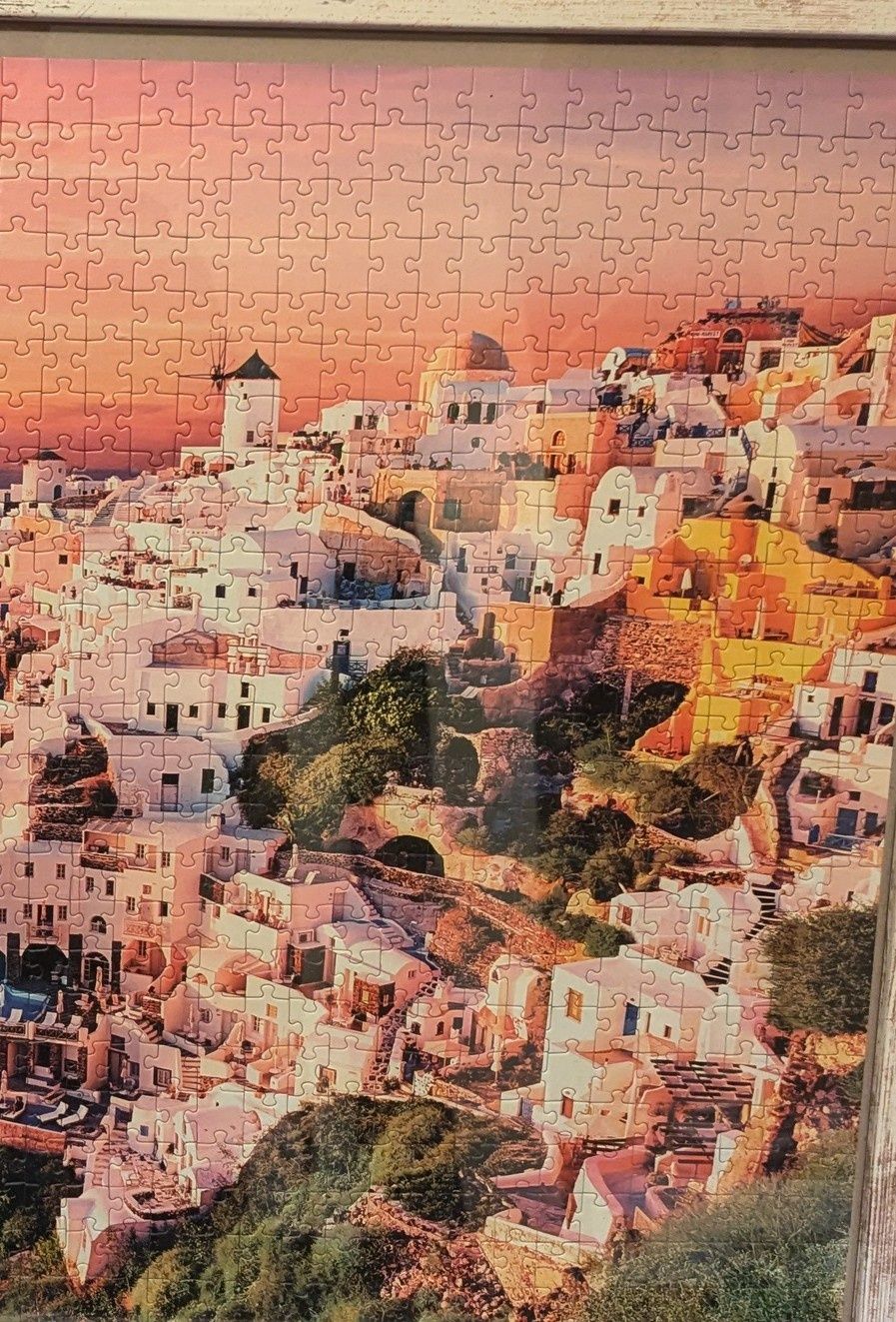 Tablou peisaj 60x80 -Grecia- Santorini - Realizat din piese de puzzle