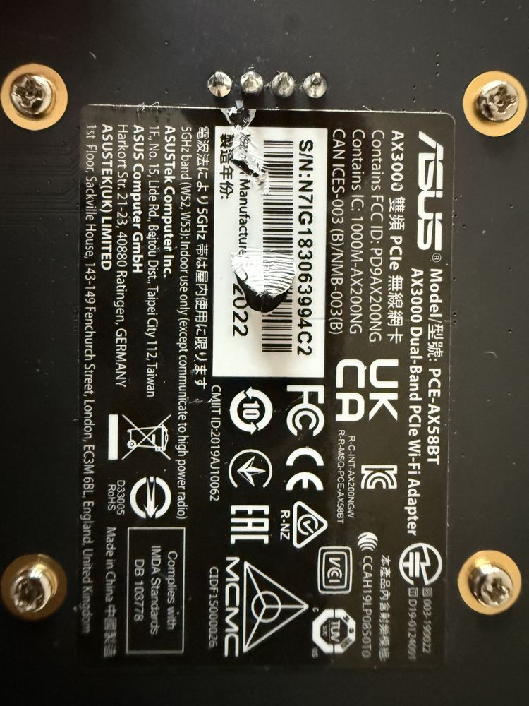 Карта за безжичен интернет Asus PCE-AX58BT-2.4GHz-574Mbp+5GHz-2402Mbps