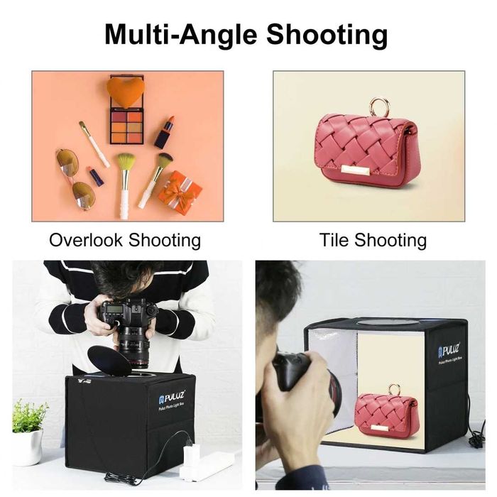Lightbox portabil PULUZ 25cm cub foto cu LED pt fotografie de produs