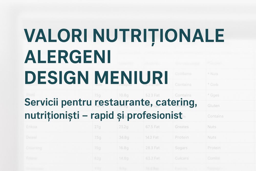 Valori nutritionale/ alergeni/ design pentru meniurile tale