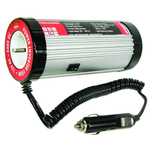 Invertor de tensiune auto Carpoint 12V-230V 150W 50-60Hz model rotund cu protectie supra-sarcina baterie descarcata supravoltaj scurt-circuit temperatura ridicata