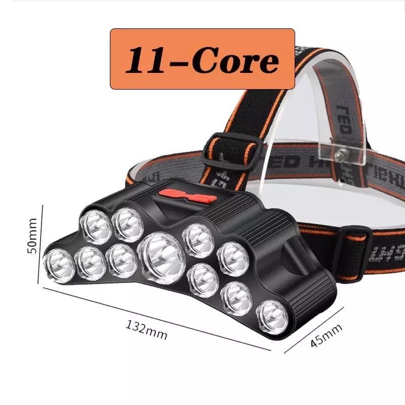 Мощен Работен Челник 11 LED диода фенер за глава с USB лампа