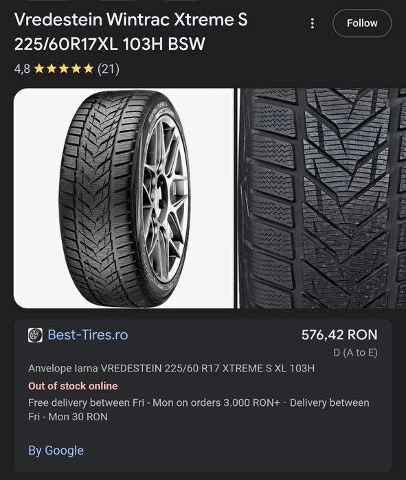 Doua anvelope iarna 225/60/17 de iarna M+S Vredestein