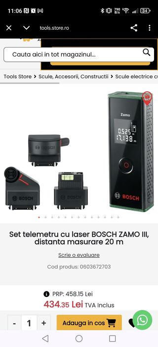 Set telemetru cu laser BOSCH ZAMO III, distanta masurare 20 m