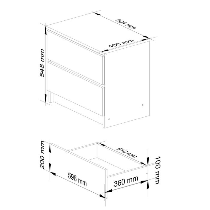 Noptieră cu 2 sertare AKORD 60cm