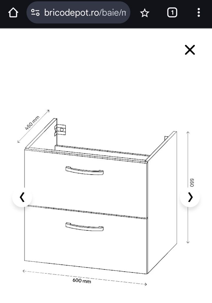 Baza pentru lavoar, suspendata, Alb, 60 x 55 cm • Aruna