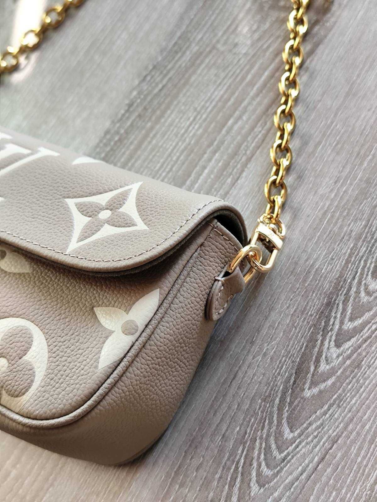 Louis Vuitton Кожена Дамска Чанта с Верижка и Каишка Бежов цвят