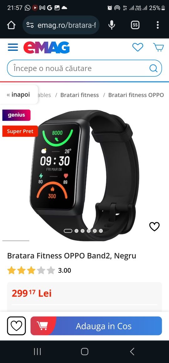 Bratara Fitness OPPO Band2, Negru (produs sigilat)