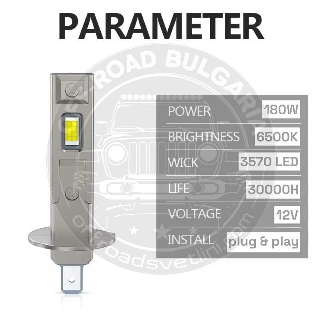 CARLUX LED Диодни Крушки H1 180W 12V 300% светлина без вентилатор