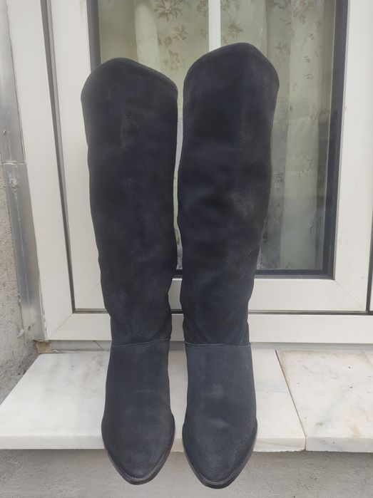 Cizme lungi dama piele intoarsa toc mic