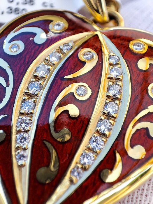 Fabergé Masterpiece Victor Mayer Pandantiv Aur 18K Diamante Email Rosu