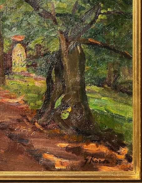 Școală maghiară ”Alee în parc” Superb! TABL00U u/pz, datat 1925, 75x60