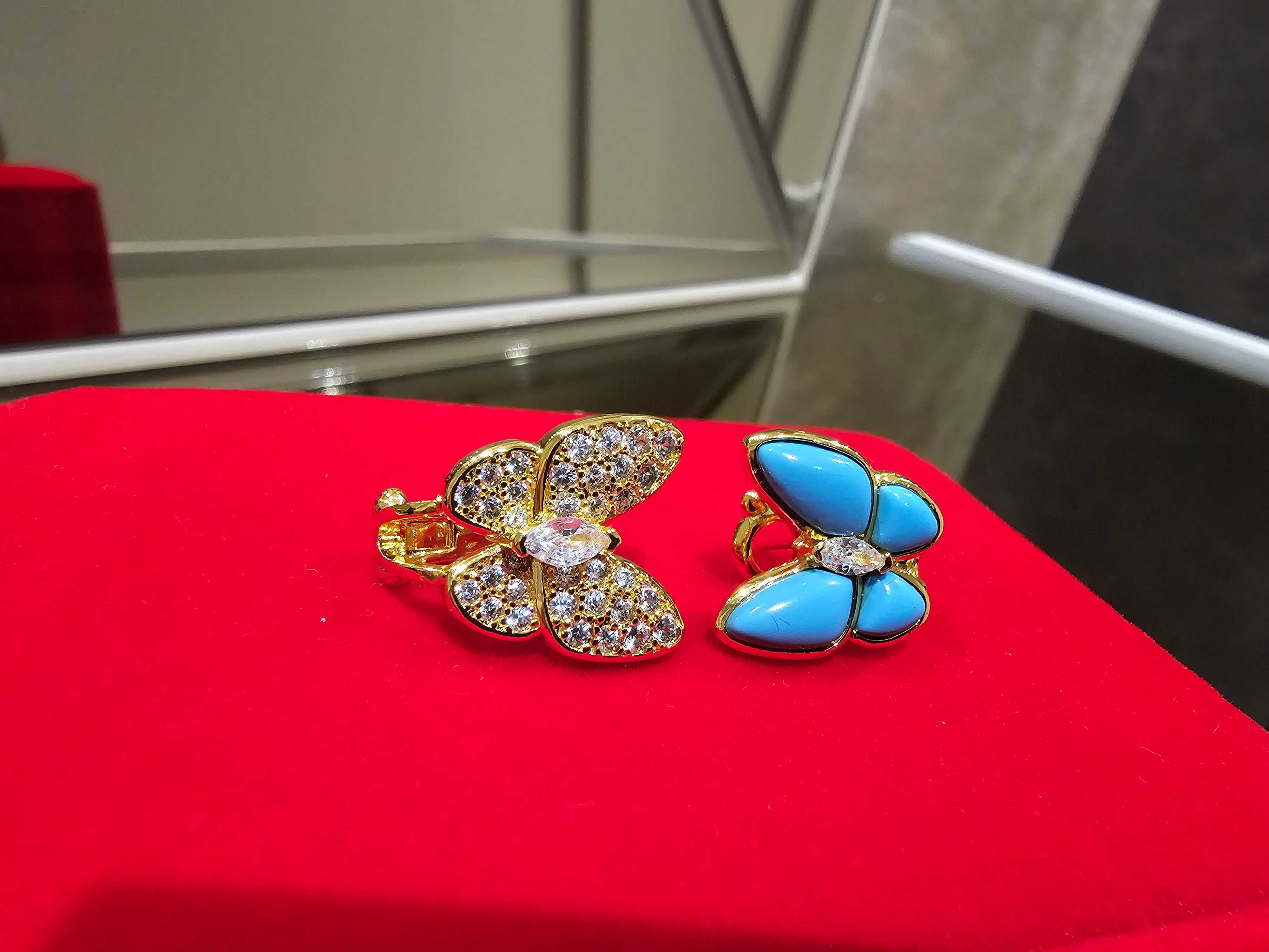 Van Cleef & Arpels VCA Gold Turquoise Two Butterfly Дамски Обеци