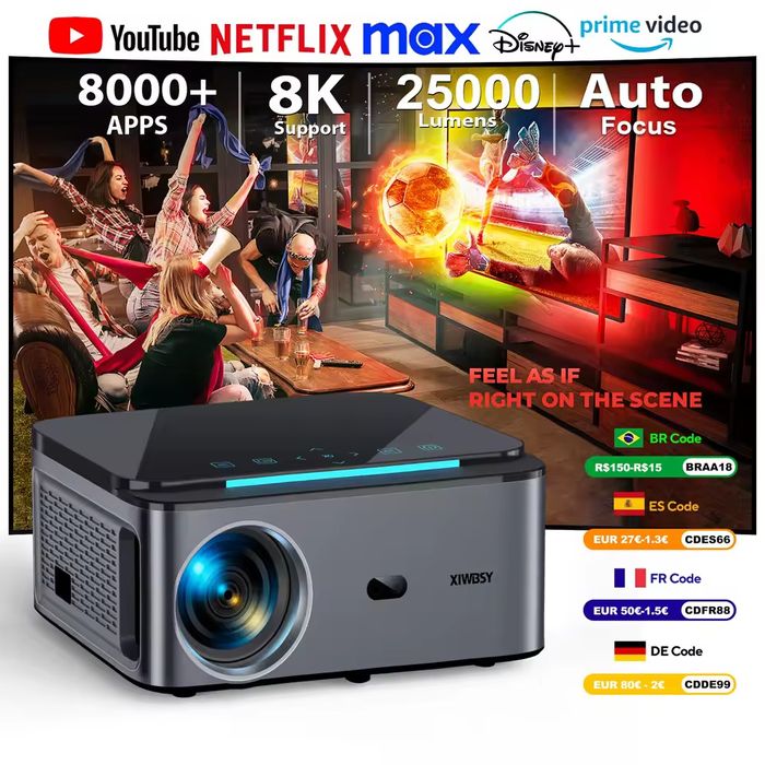 Професионален Интелигентен проектор с Android WiFi Bluetooth,5G 25000л