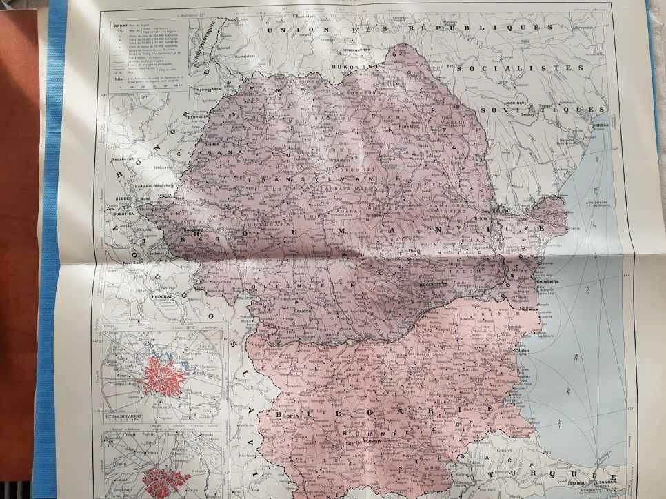 Harta politica a Romaniei si Bulgariei, tiparita in anul 1950