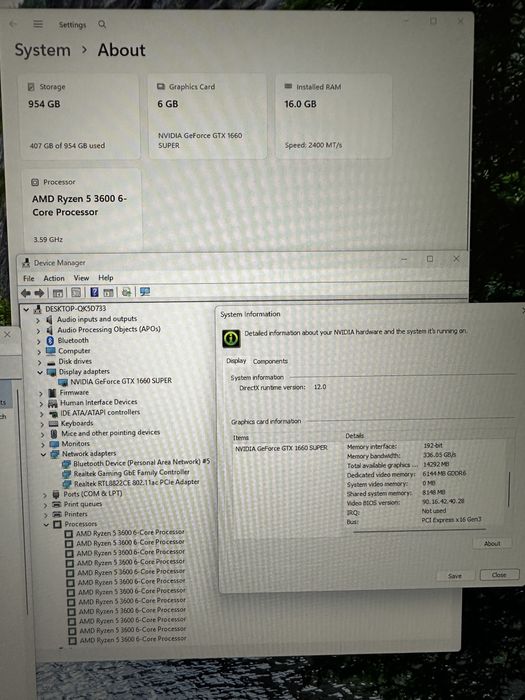 Calculator Gaming Ryzen 5 3600 - GTX1660 Super - 16Gb RAM - SSD240+1Tb