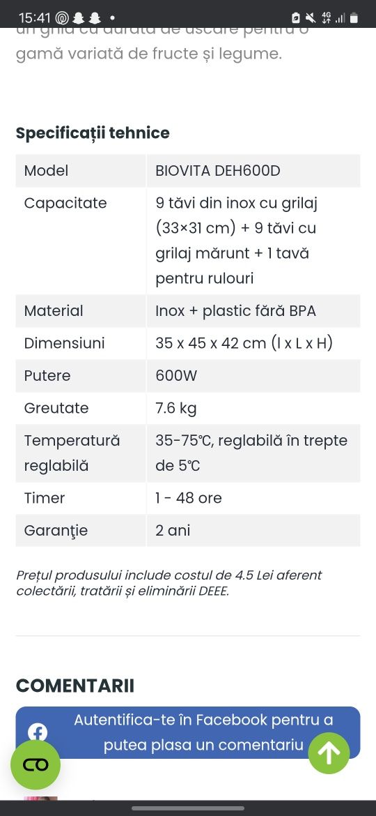 Deshidrator fructe Biovita