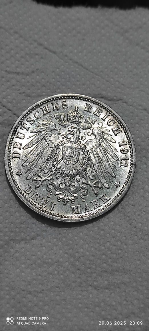 3 марки 1911 Вюртемберг (Германска империя)