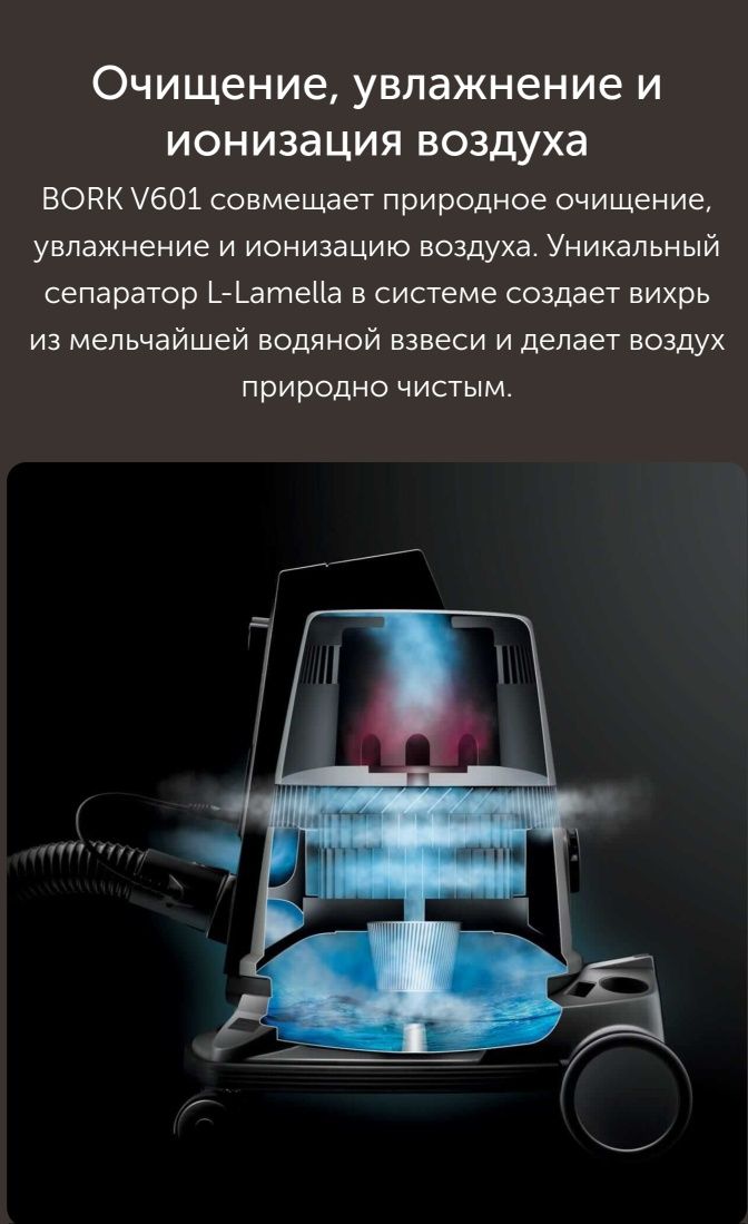 Новый - Пылесос с водяным фильтром BORK V601, Ароматизация+Ионизация