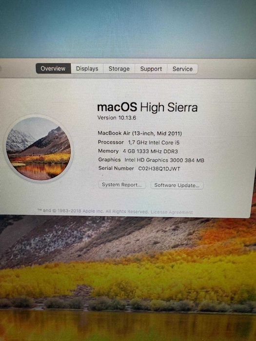 Laptop Apple MacBook Air Intel Core i5- SSD -MacOs High Sierra
