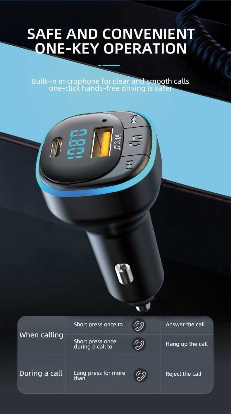 Автомобилен Bluetooth FM трансмитер C33 с LED цветна светлина