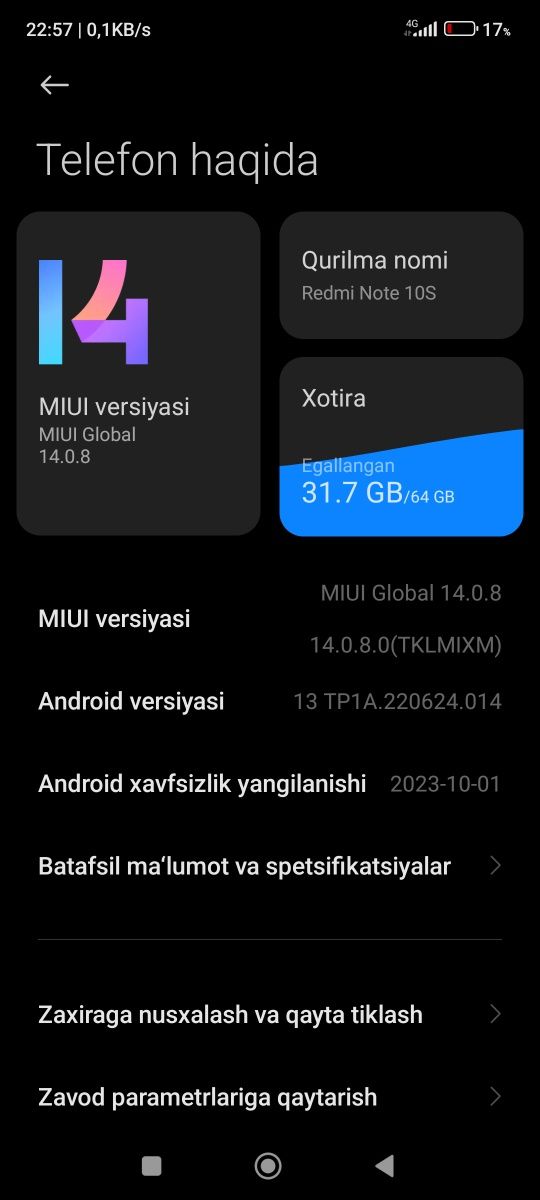 Redmi not 10s 6/64 aybi yoq kar dok yoq aybi yoq zor tel yaxshi mmmmmm