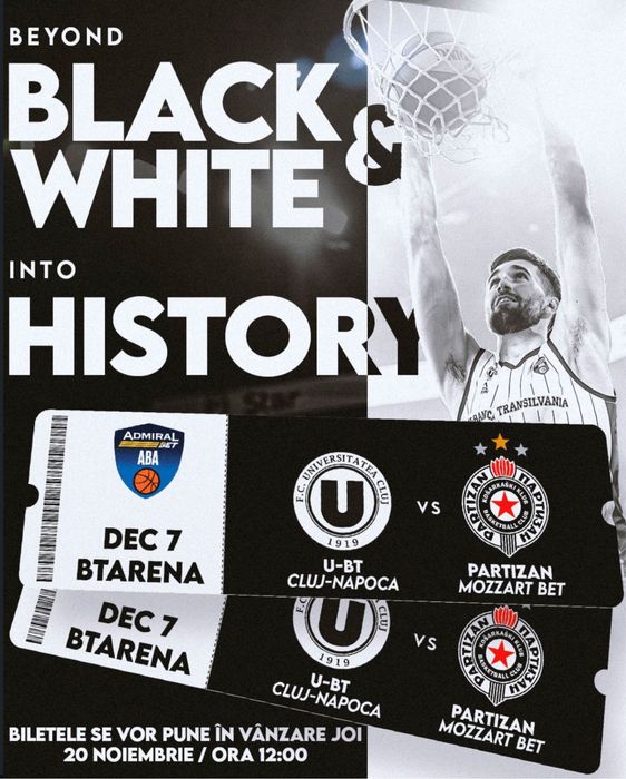 Bilet U-BT Cluj-Napoca vs Partizan Mozzart Bet