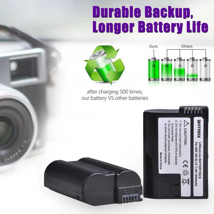 Set 2 acumulatori EN-EL15 + incarcator Nikon D750 D800 D810 D7100 V1