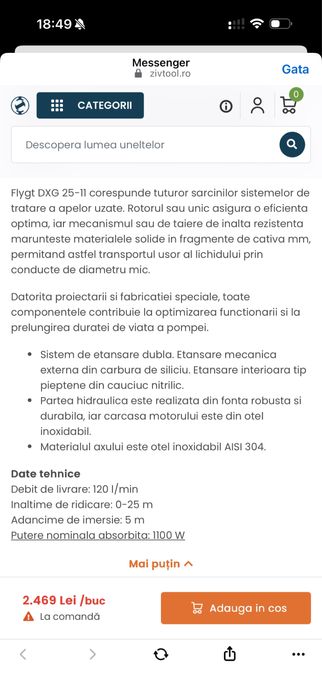 Pompa apa murdara FLYGT cu tocator