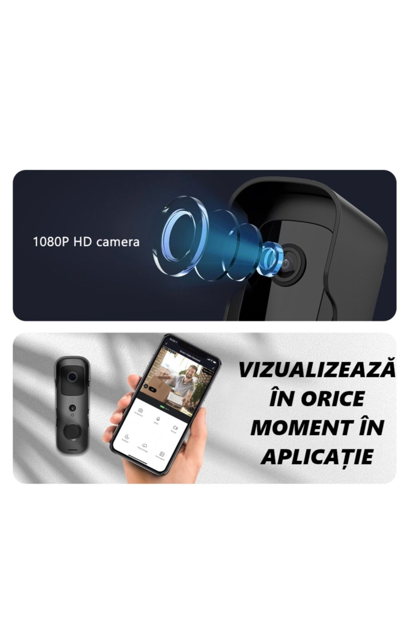 Videointerfon Tuya  Pes Holding®, Wifi cu inregistrare, sonerie inteli