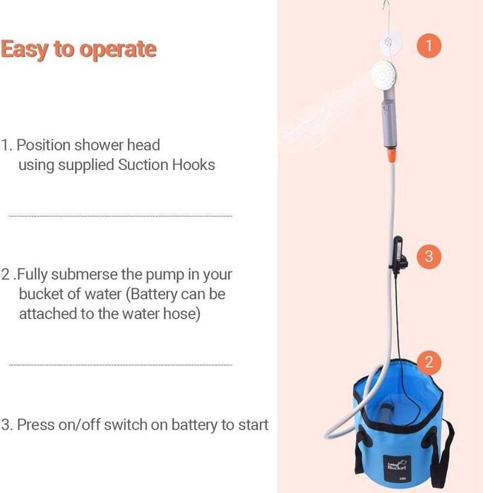 WOLFWILL преносим къмпинг душ с помпа и 2 USB батерии