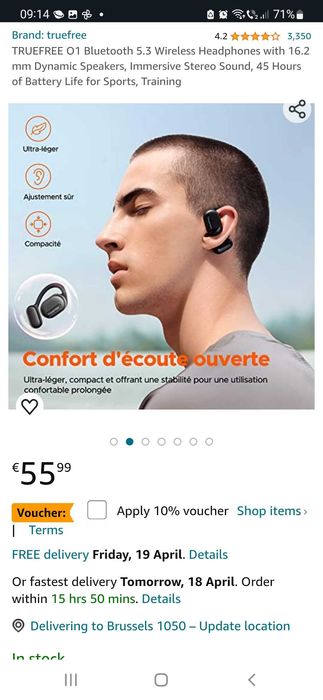 Casti truefree O1 Open Ear Bluetooth 5.3, 4 microfoane, 45h autonomie