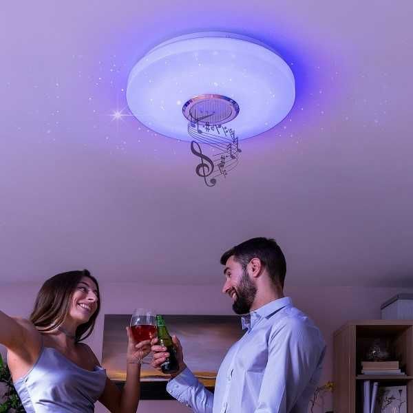 Plafoniera LED Smart, cu lumina RGB, difuzor de muzica si telecomanda