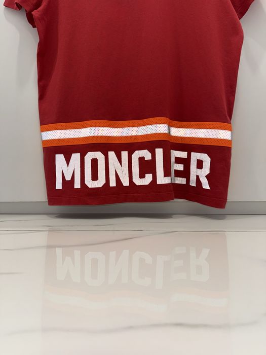 Moncler Men's T-Shirt Short Sleeve Big Logo Reflective Red Size M